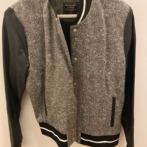 Abercrombie & Fitch grey bomber jacket with faux-leather sleeves